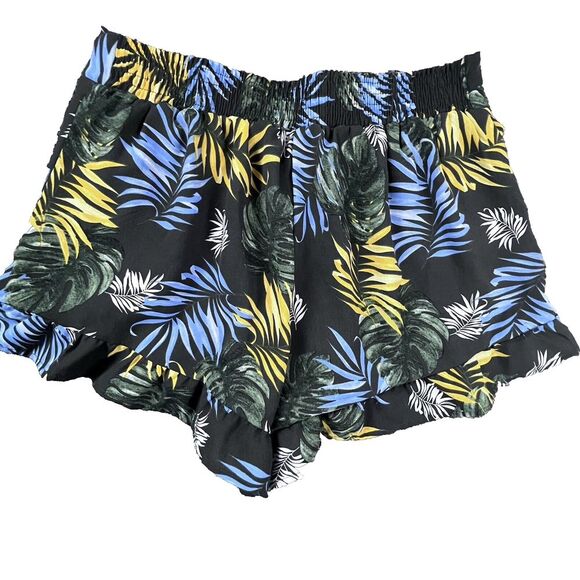 Sadie & Sage Palm Leave Aloha Ruffled Hem Lined Pull On Shorts Size Medium - Picture 2 of 7